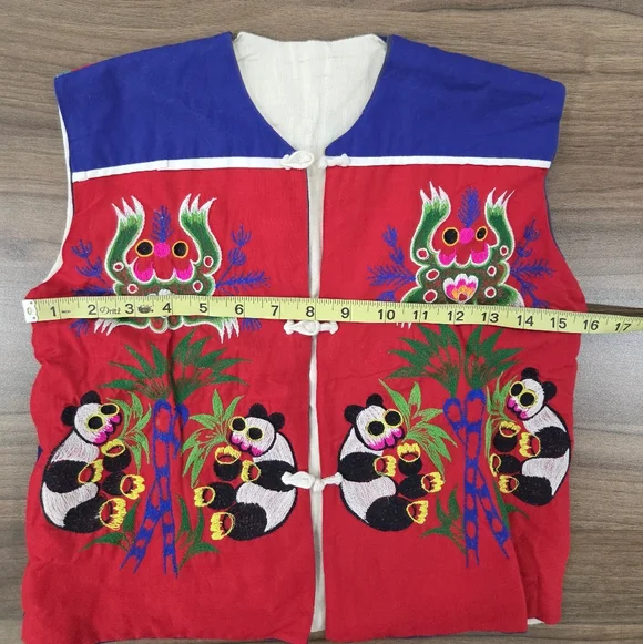 Vintage 80's Chinese Folk Art Vests Patchwork Embroidered Animals Handmade Kids - Picture 4 of 7